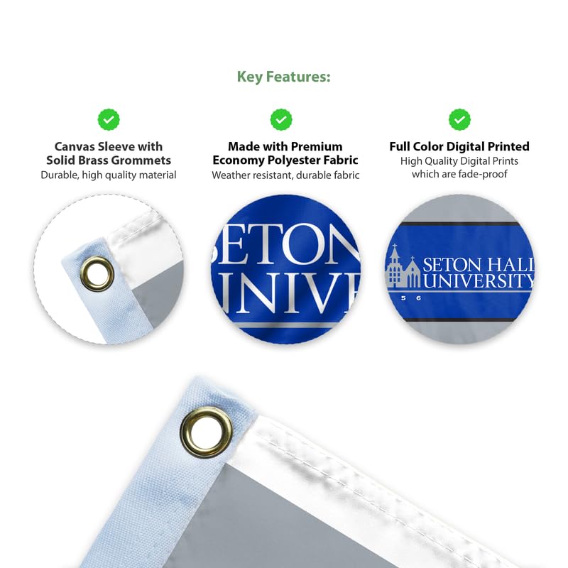 AGAS Seton Hall University Flag 3 x 5 ft – Single Sided Printed Polyester Seton Hall University Wordmark Design – Official NCAA SHU Product – Outdoor Display with Canvas Header and Brass Grommets