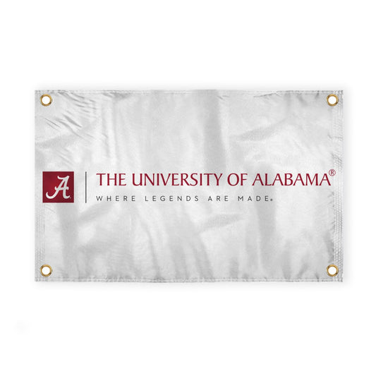 Alabama University Crimson Tide White Design Logo with 4 Brass Grommets - 4x6 Ft - Printed Double-Layered 2 ply Spun Polyester - Correctly Reads on Both Sides - Finished Ends for Added Durability - Quadruple Stitched Fly End