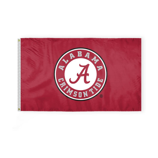 Alabama University Football Crimson Tide Circle A Logo Flags - 3x5 Ft Double-Layered Printed Polyester with Brass Grommets - Officially NCAA Licensed Red Bama Roll Tide College UA Flags