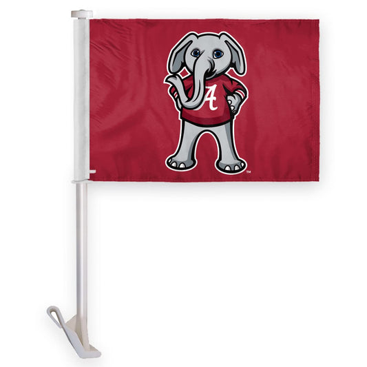 AGAS Alabama University Big AL Mascot Car Flags - 10.5x15 inch Double-Layered Printed Wrap Knitted Polyester - 19" Unbreakable Plastic Pole for Attaching to Vehicle Window - Big Al Car Flags