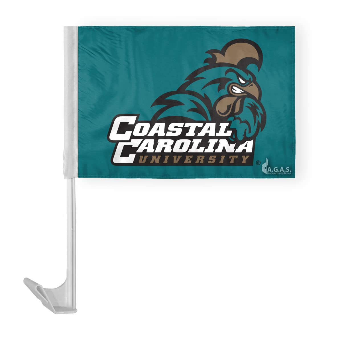 AGAS Flags- 12"x16" Inch Coastal Carolina University Car Flags-Printed on 2 Ply Economy Polyester-Mounted on 17"Inch White Plastic Flex Pole….
