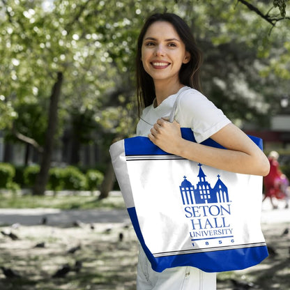 AGAS Seton Hall University Tote Bag 14 x 14 x 8 inch – Single Sided Printed Nonwoven Fabric Seton Hall University Building Design – Official NCAA SHU Product – Reusable Tote Bag