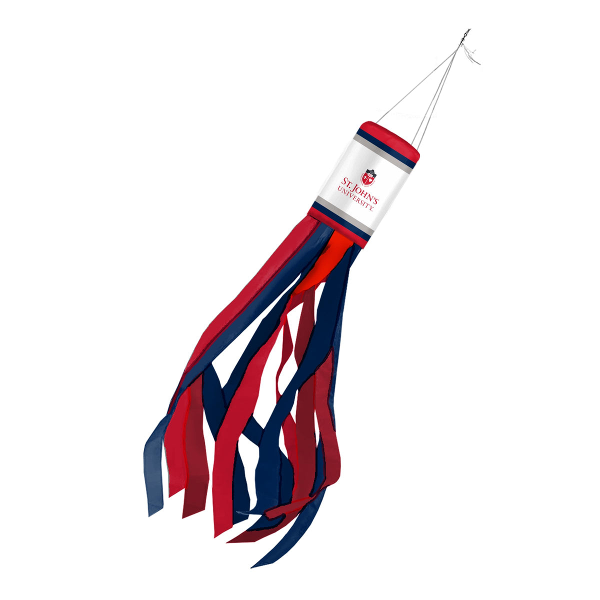 AGAS St. John’s University Windsock 30 x 5.5 inch – Single Sided Printed Polyester University Crest Design – Official NCAA Red Storm Windsock – Hanging Clip with Colored Streamers