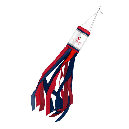 AGAS St. John's University Windsock 30 x 5.5 inch – Single Sided Printed Polyester University Crest Design – Official NCAA Red Storm Windsock – Hanging Clip with Colored Streamers