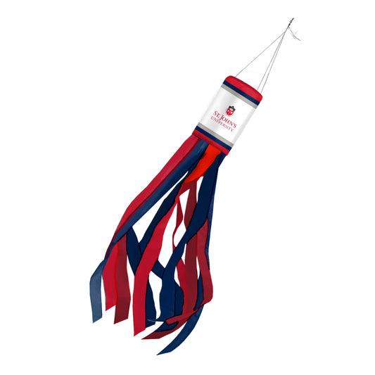 AGAS St. John's University Windsock 30 x 5.5 inch – Single Sided Printed Polyester University Crest Design – Official NCAA Red Storm Windsock – Hanging Clip with Colored Streamers