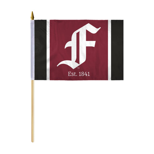 AGAS Fordham University Stick Flag 12 x 18 inch – Single Sided Printed Polyester Fordham Rams Flag with F Logo – Official NCAA Product – Fordham University Hand Flag with 24 inch Wood Pole and Gold Spear Top