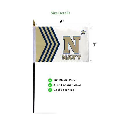 AGAS Small Navy Midshipmen flags on sticks with Plastic Base 4x6 inch Single-Reverse Printed Polyester - 13" Black Plastic Pole - Mini 4"x6" Navy Midshipmen Handheld Stick Flag