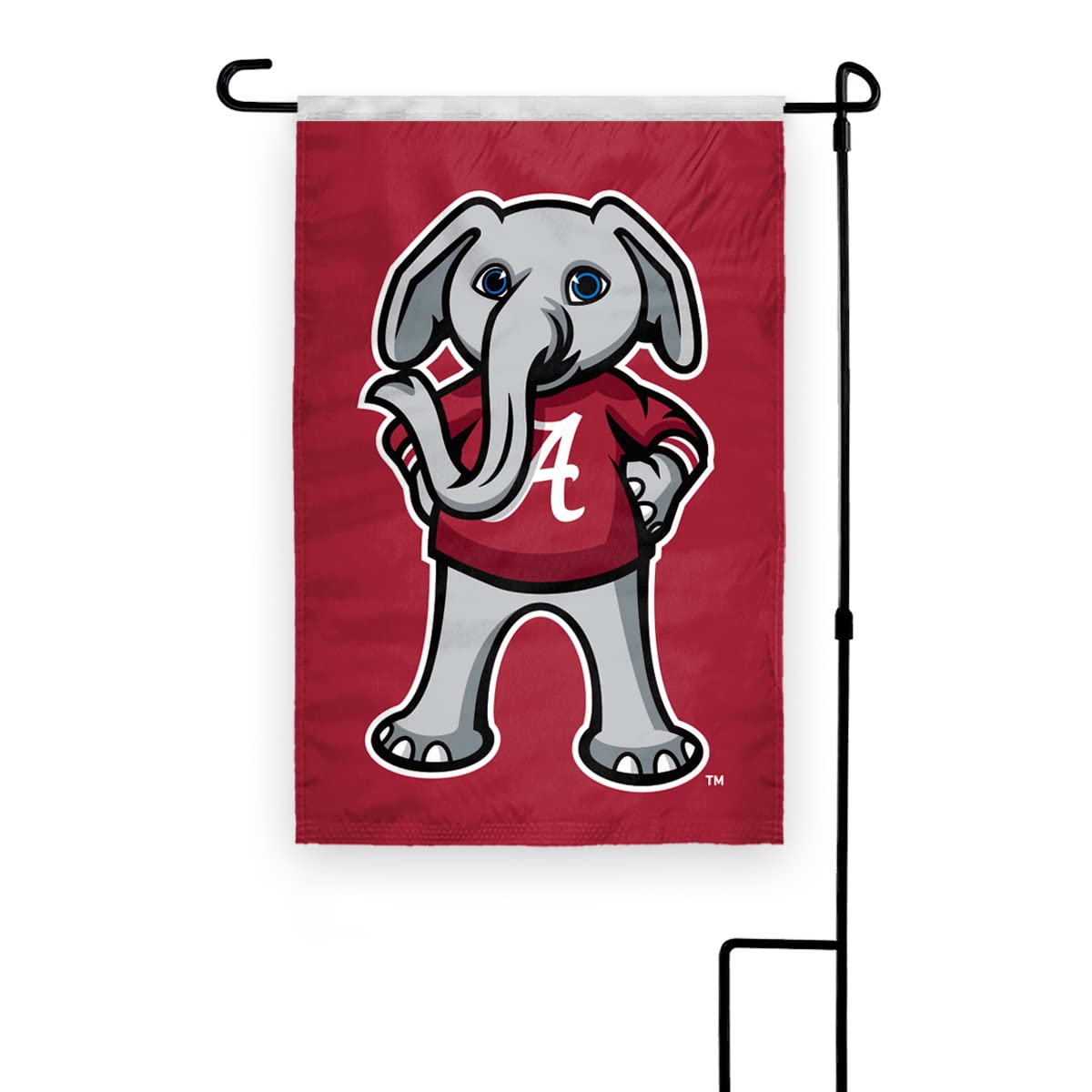 Alabama University Crimson Tide Big AL Mascot Garden Flags - 12x18 inch Double-Layered Printed Wrap Knitted Polyester with 12" Nylon Pole Sleeve - NCAA Licensed Alabama Big Al Mascot Garden Flag