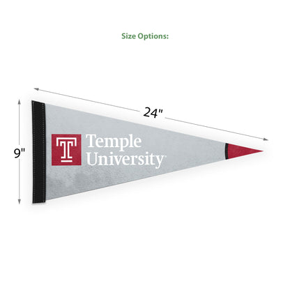 AGAS Temple University Wordmark Logo Felt Pennant 9 x 24 inch – Single Sided Printed Acrylic Stiff Felt – Officially Licensed NCAA Product – Temple Owls Wall Pennant with 1 inch Header and Heat Cut Edges