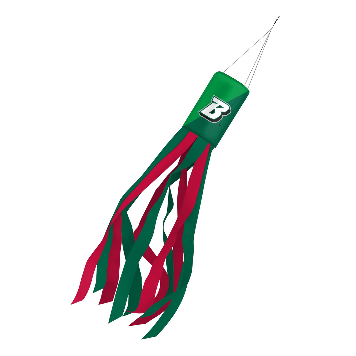 AGAS Binghamton University Windsock 30 x 5.5 inch – Single Sided Printed Polyester Block B Logo Design – Official NCAA Binghamton Bearcats Decor – Hanging Clip with Green, Red and White Streamers