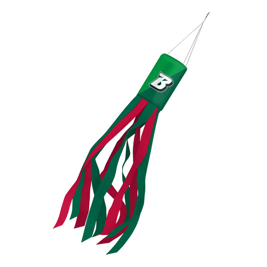 AGAS Binghamton University Windsock 30 x 5.5 inch – Single Sided Printed Polyester Block B Logo Design – Official NCAA Binghamton Bearcats Decor – Hanging Clip with Green, Red and White Streamers