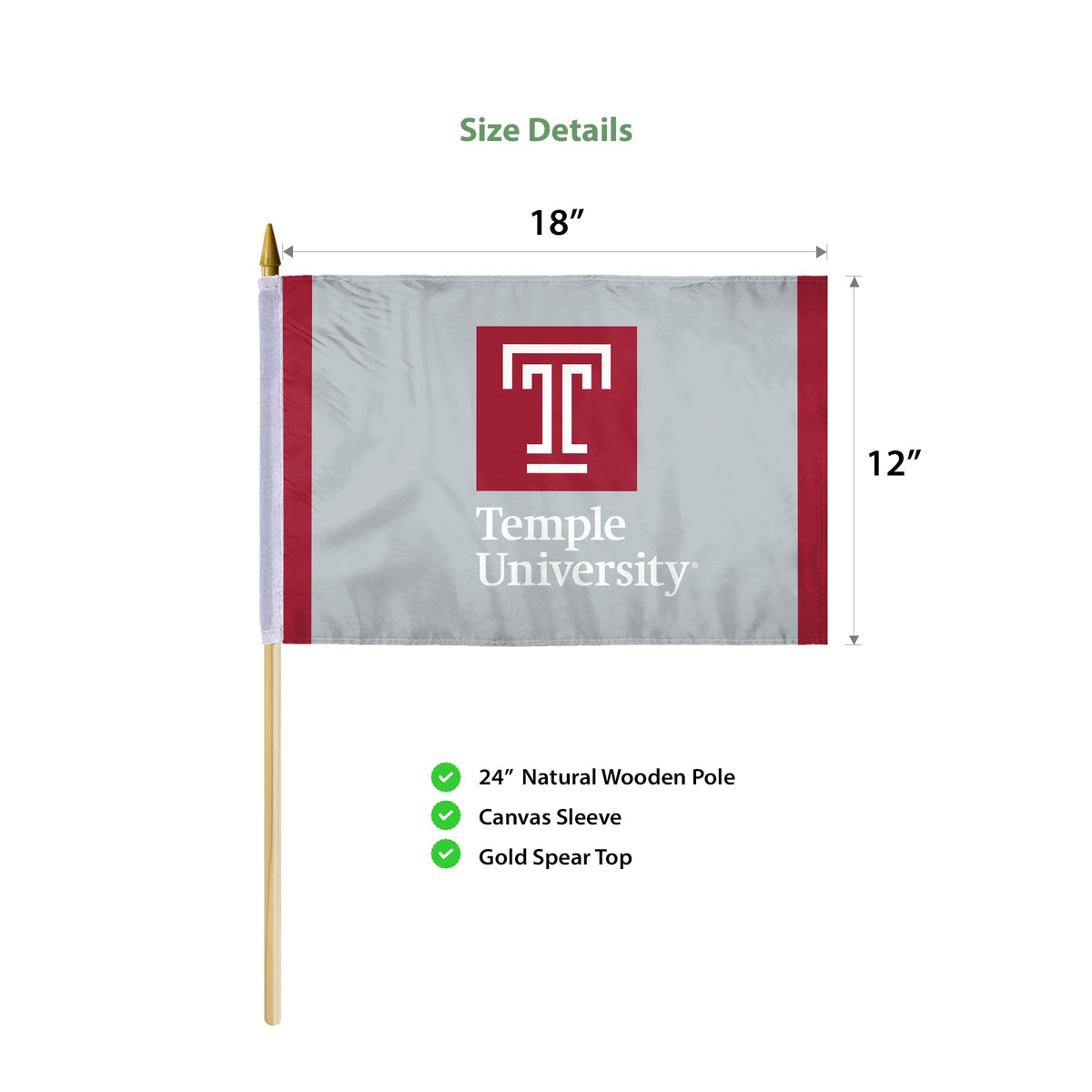 AGAS Temple University - 12x18in Stick Flags