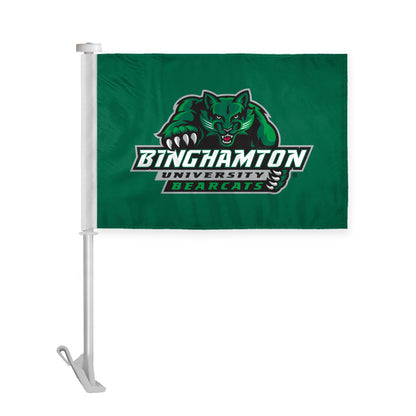 AGAS Binghamton University Premium Car Flag 10.5 x 15 inch – Single Sided Printed Wrap Knitted Polyester BU Bearcats Mascot and Wordmark Design – Official NCAA Binghamton Bearcats Car Flag – Vehicle Mount with 19 inch Stiff Pole and 1 inch Sleeve