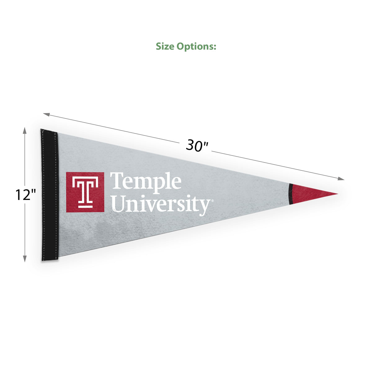 AGAS Temple University Wordmark Logo Felt Pennant 12 x 30 inch – Single Sided Printed Acrylic Stiff Felt – Officially Licensed NCAA Product – Temple Owls Wall Pennant with 1 inch Header and Heat Cut Edges