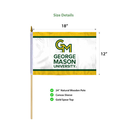 AGAS George Mason GMU University Patriots flags on sticks 12" x 18", Printed Polyester - 24" Wooden Dowel - Handheld Stick Flags