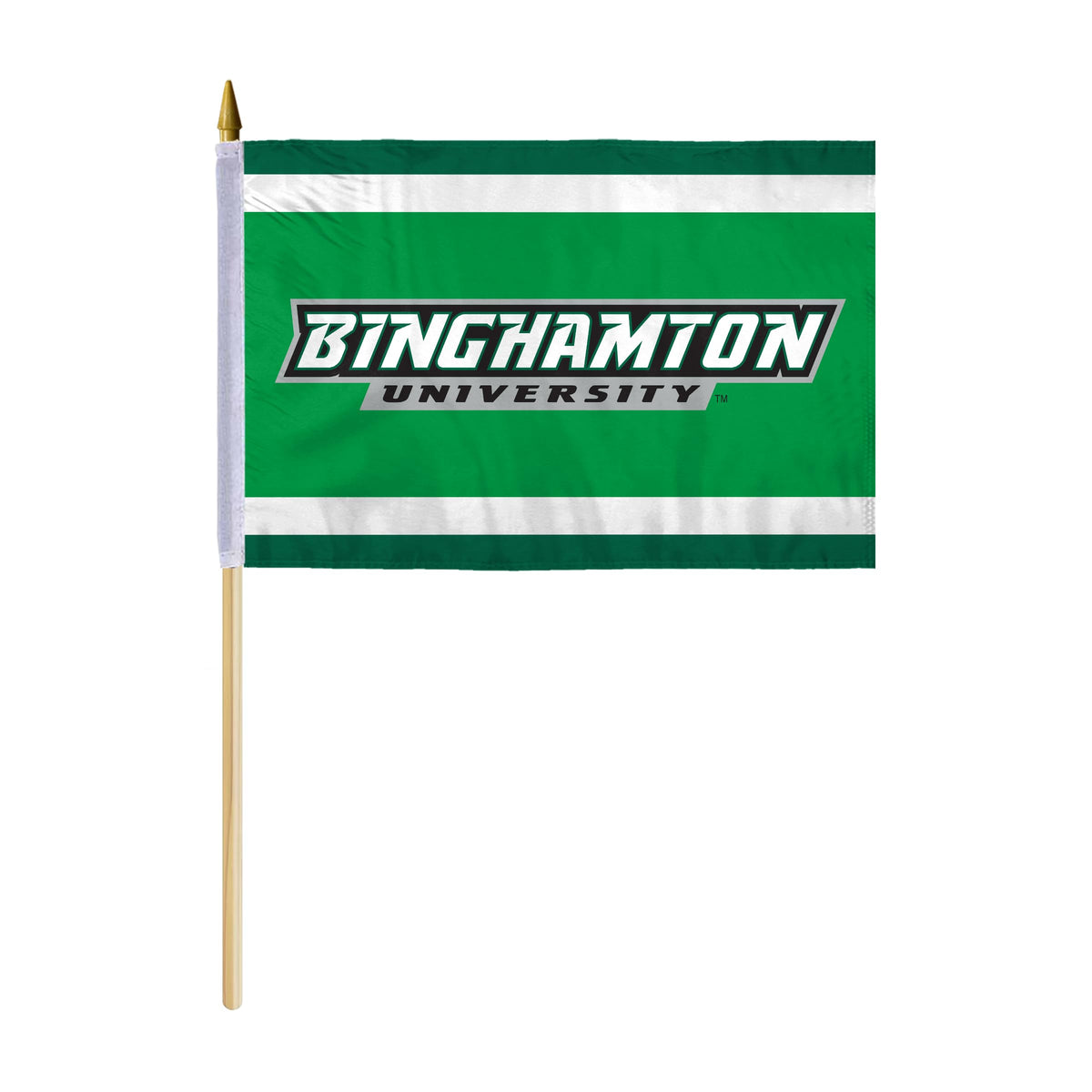 AGAS Binghamton University Stick Flag 12 x 18 inch – Single Sided Printed Polyester BU Bearcats Flag – Official NCAA Binghamton Bearcats Handheld Flag – 24 inch Natural Wooden Pole with Gold Spear Top