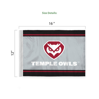 AGAS Temple Owls Text and Owl Logo Economy Car Flag 12 x 16 inch – Single Sided Printed Polyester with Bleed Through – Officially Licensed NCAA Product – Temple University Vehicle Flag with 17 inch Flex Pole and 1 inch Closed Top Sleeve
