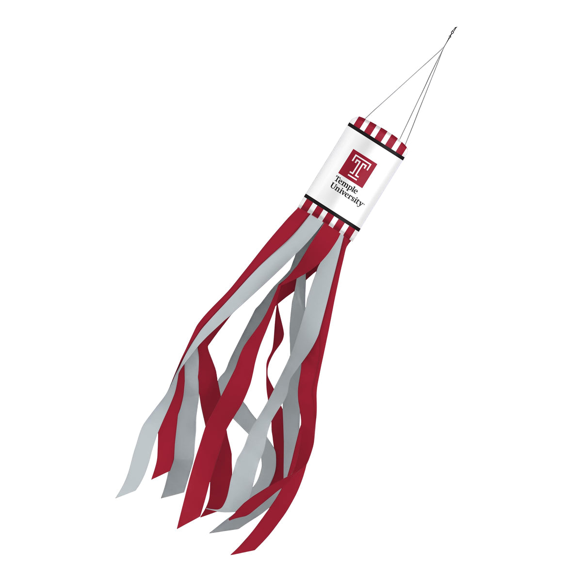 AGAS Temple University Windsock 30 x 5.5 inch – Single Sided Printed Polyester with Bleed Through – Officially Licensed NCAA Product – Temple University Windsock with Hanging Clip and Red White Streamers