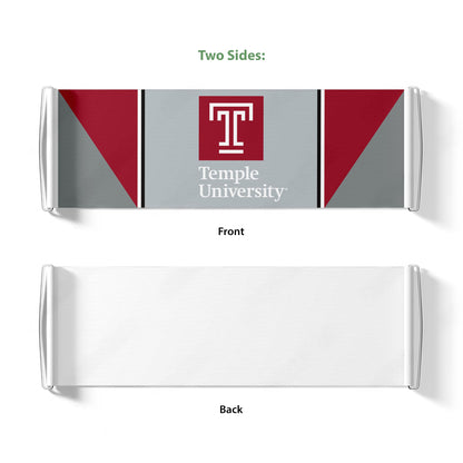 AGAS Temple University Block T and Wordmark Scroll Banner 9.5 x 27.5 inch – Single Sided Printed Vinyl 1 Ply – Officially Licensed NCAA Product – Temple Owls Roll Up Banner with PVC Tube and Handles