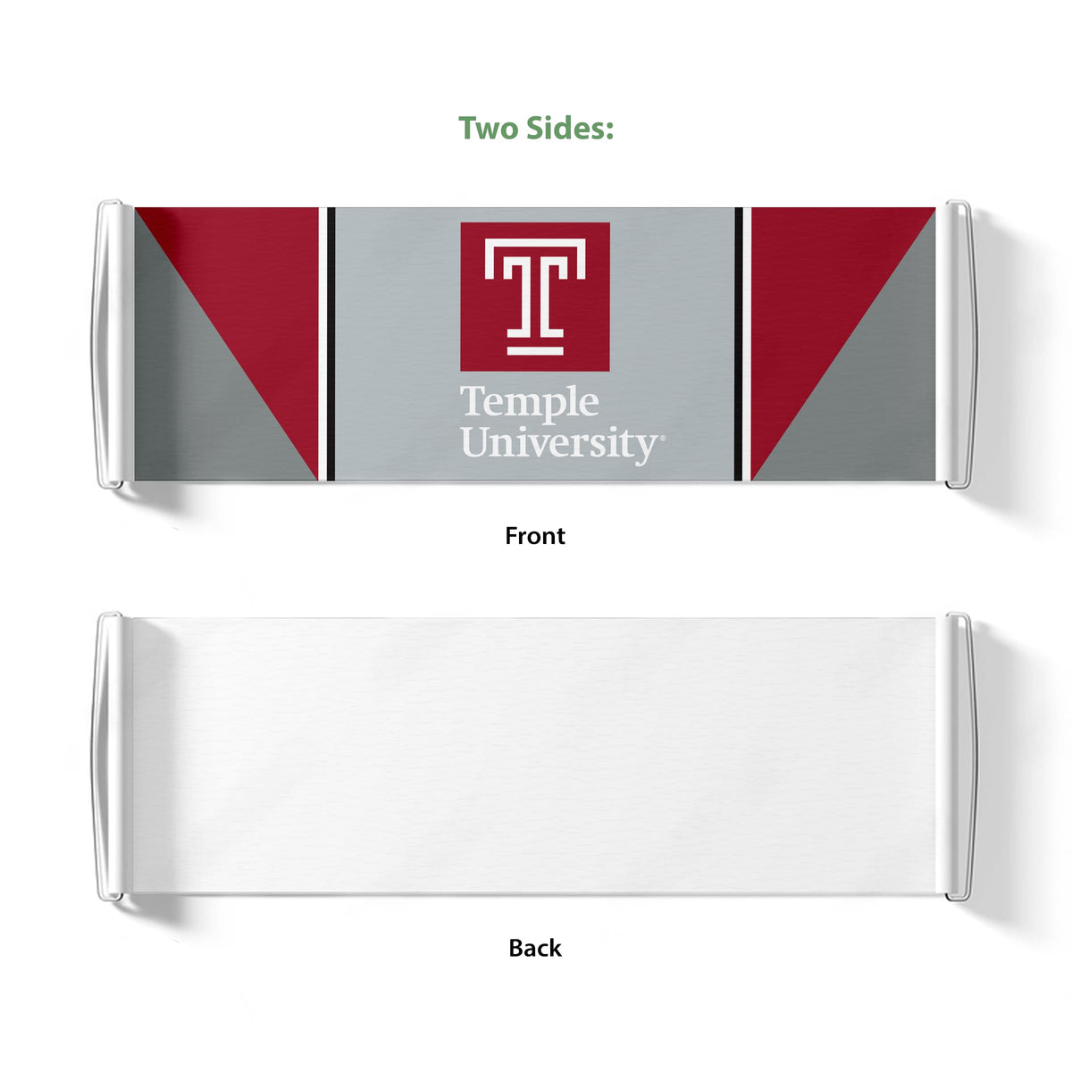 AGAS Temple University Block T and Wordmark Scroll Banner 9.5 x 27.5 inch – Single Sided Printed Vinyl 1 Ply – Officially Licensed NCAA Product – Temple Owls Roll Up Banner with PVC Tube and Handles