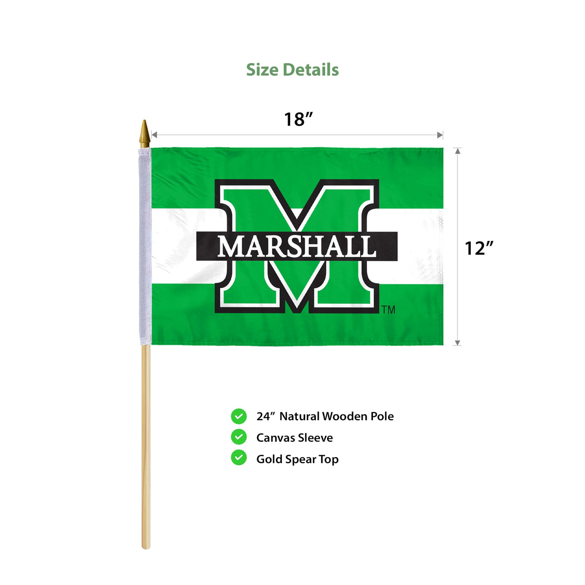 Marshall University Stick Flag 12 x 18 inch