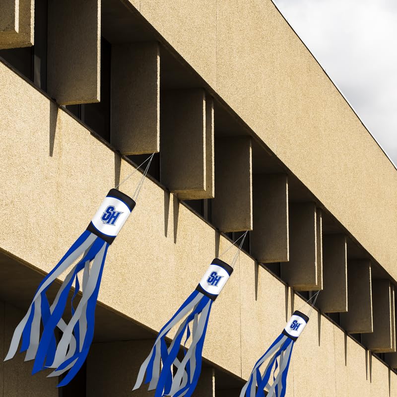 AGAS Seton Hall University Windsock 30 x 5.5 inch – Single Sided Printed Polyester Seton Hall Pirates Windsock – Official NCAA SHU Product – Hanging Clip with Blue White Streamers