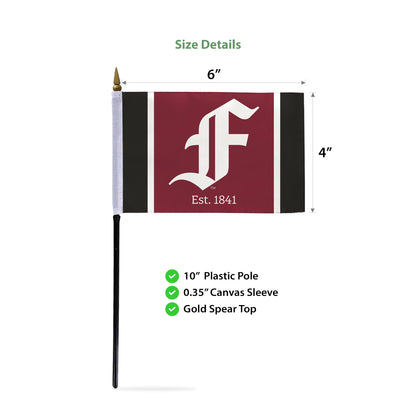 AGAS Fordham University Stick Flag 4 x 6 inch – Single Sided Printed Polyester Fordham Rams Flag with F Logo – Official NCAA Product – Fordham University Desk Flag with 11 inch Plastic Pole and Black Base