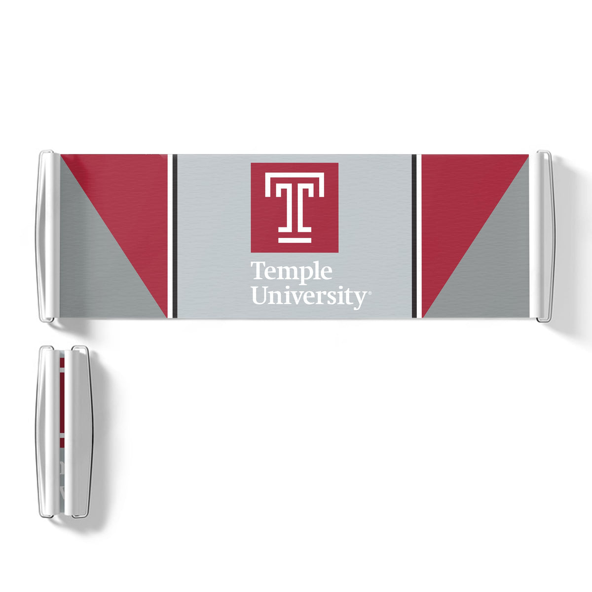 AGAS Temple University Block T and Wordmark Scroll Banner 9.5 x 27.5 inch – Single Sided Printed Vinyl 1 Ply – Officially Licensed NCAA Product – Temple Owls Roll Up Banner with PVC Tube and Handles
