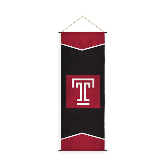 AGAS Temple University T Logo Scroll Sign 17.5 x 48 inch – Single Sided Printed Polyester – Officially Licensed NCAA Product – Temple Owls Hanging Scroll Sign with PVC Poles and Hanging Cord