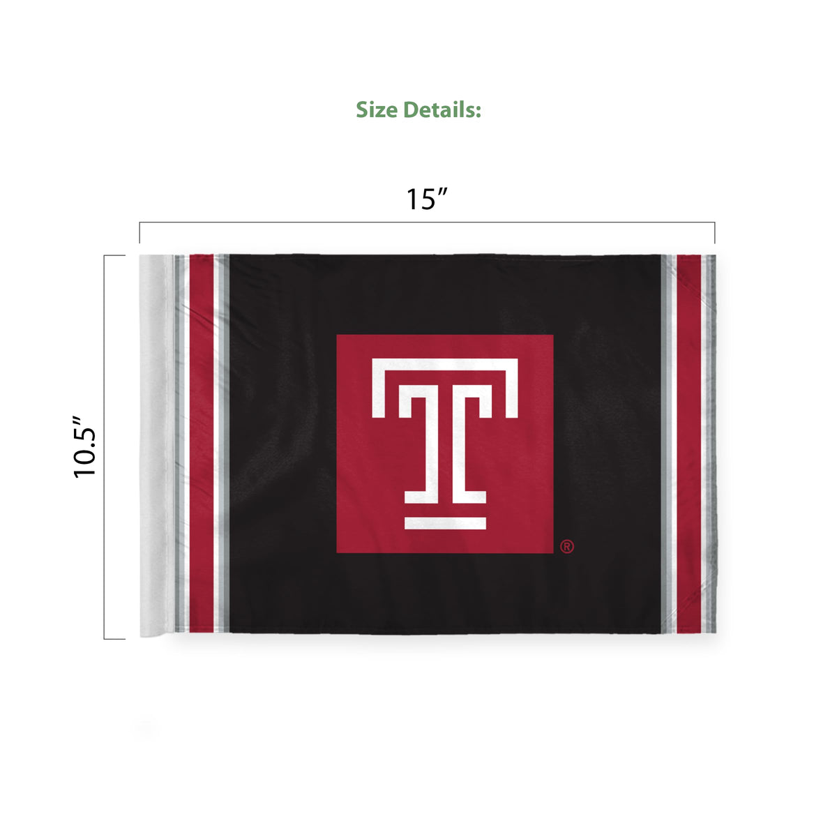 AGAS Temple University T Logo Premium Car Flag 10.5 x 15 inch – Single Sided Printed Wrap Knitted Polyester with Bleed Through – Officially Licensed NCAA Product – Temple Owls Vehicle Flag with 19 inch Stiff Pole and 1 inch Sleeve