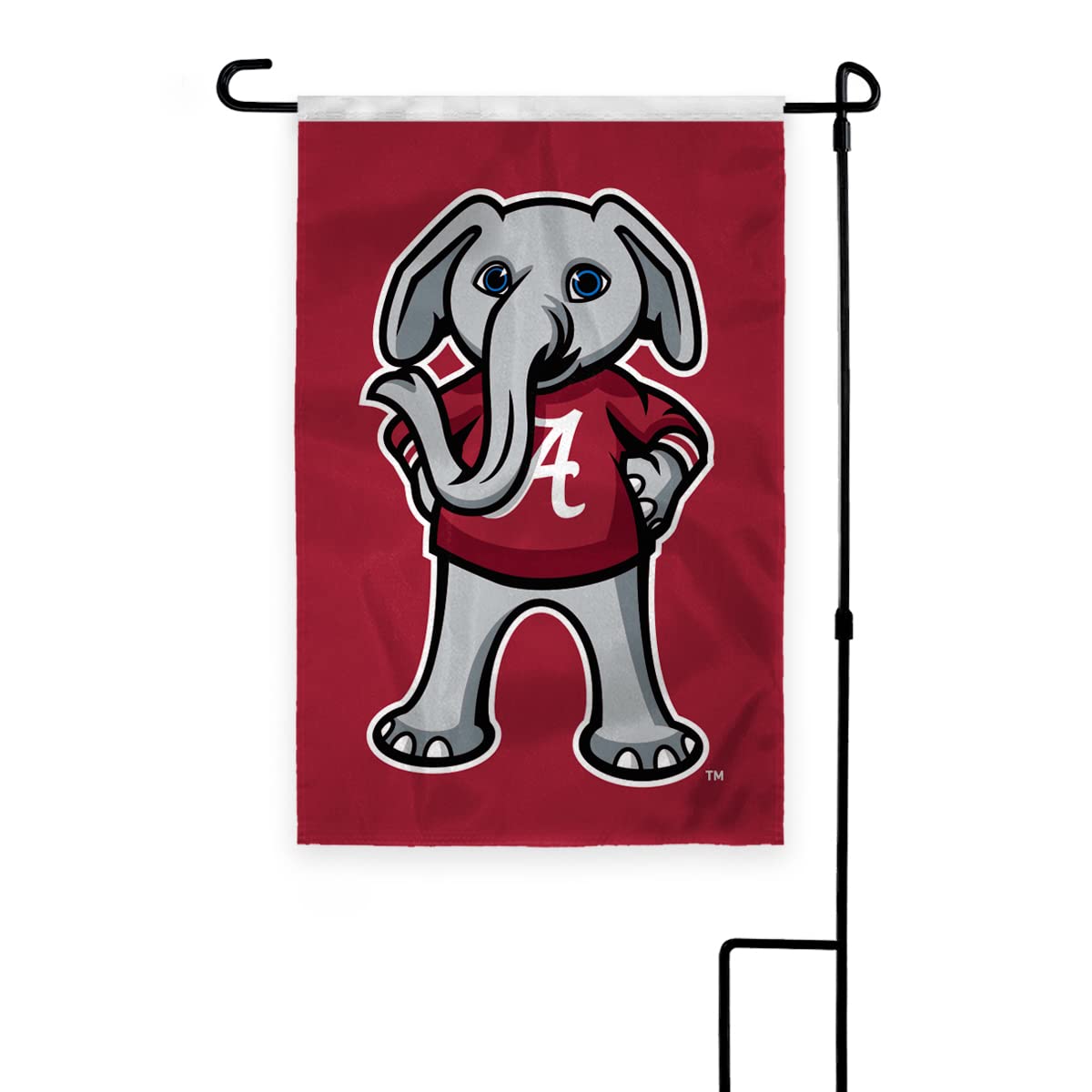 Alabama University Crimson Tide Big AL Mascot Garden Flags - 12x18 inch Double-Layered Printed 200D Nylon with 12" Nylon Pole Sleeve - NCAA Licensed Alabama Big Al Mascot Garden Flag