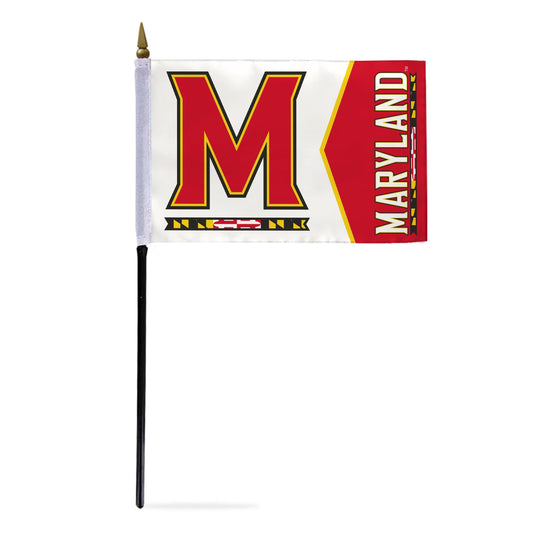 AGAS Maryland UMD University flags on sticks with Plastic Base 4x6 inch Single-Reverse Printed Polyester - 4"x6" Terrapins Handheld Stick Flags