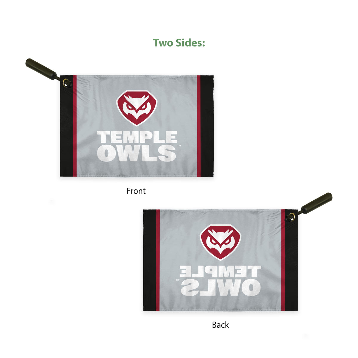 AGAS Temple Owls Text and Owl Logo Swirler Flag 12 x 18 inch – Single Sided Printed ePoly 1 Ply with Bleed Through – Officially Licensed NCAA Product – Temple Owls Swivel Flag with 1.5 inch Canvas Header, Brass Grommet and Stitched Edges