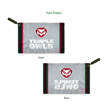 AGAS Temple Owls Text and Owl Logo Swirler Flag 12 x 18 inch – Single Sided Printed ePoly 1 Ply with Bleed Through – Officially Licensed NCAA Product – Temple Owls Swivel Flag with 1.5 inch Canvas Header, Brass Grommet and Stitched Edges