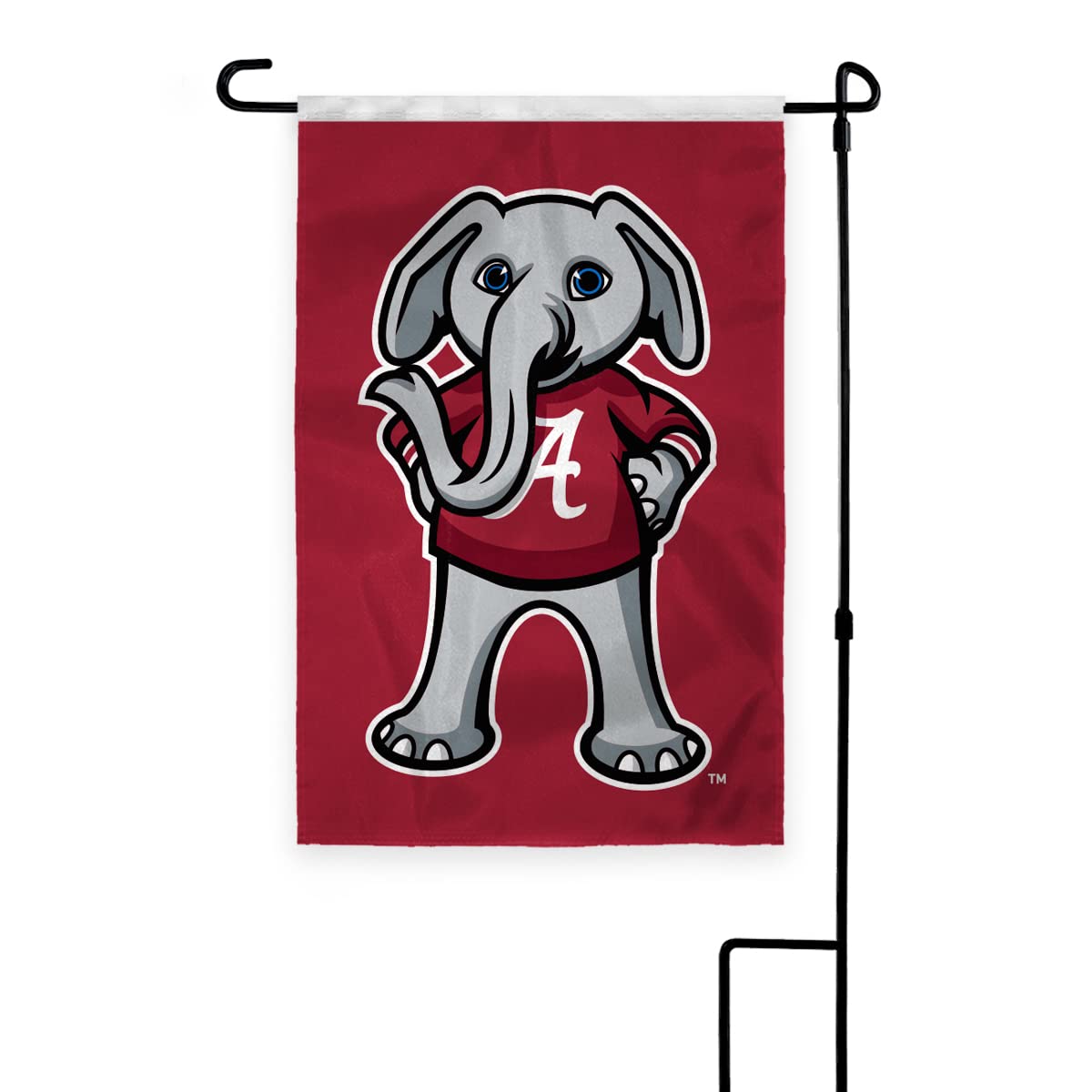 Alabama University Crimson Tide Big AL Mascot Garden Flags - 12x18 inch Printed 200D Nylon with 12" Nylon Pole Sleeve - NCAA Licensed Alabama Big Al Mascot Garden Flag