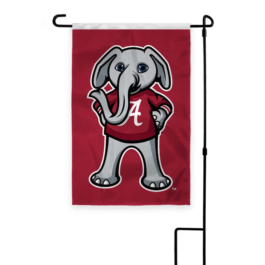 Alabama University Crimson Tide Big AL Mascot Garden Flags - 12x18 inch Printed 200D Nylon with 12" Nylon Pole Sleeve - NCAA Licensed Alabama Big Al Mascot Garden Flag