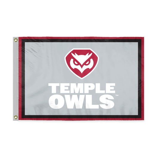AGAS Temple Owls Wordmark Logo Flag 12 x 18 inch – Single Sided Printed Polyester – Officially Licensed NCAA Product – Temple University Outdoor Flag with Brass Grommets, Canvas Header and Reinforced Stitched Edges for Indoor Outdoor Display