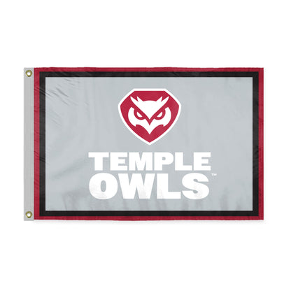 AGAS Temple Owls Wordmark Logo Flag 3 x 5 ft – Single Sided Printed Polyester – Officially Licensed NCAA Product – Temple University Outdoor Flag with Brass Grommets, Canvas Header and Reinforced Stitched Edges for Indoor Outdoor Display