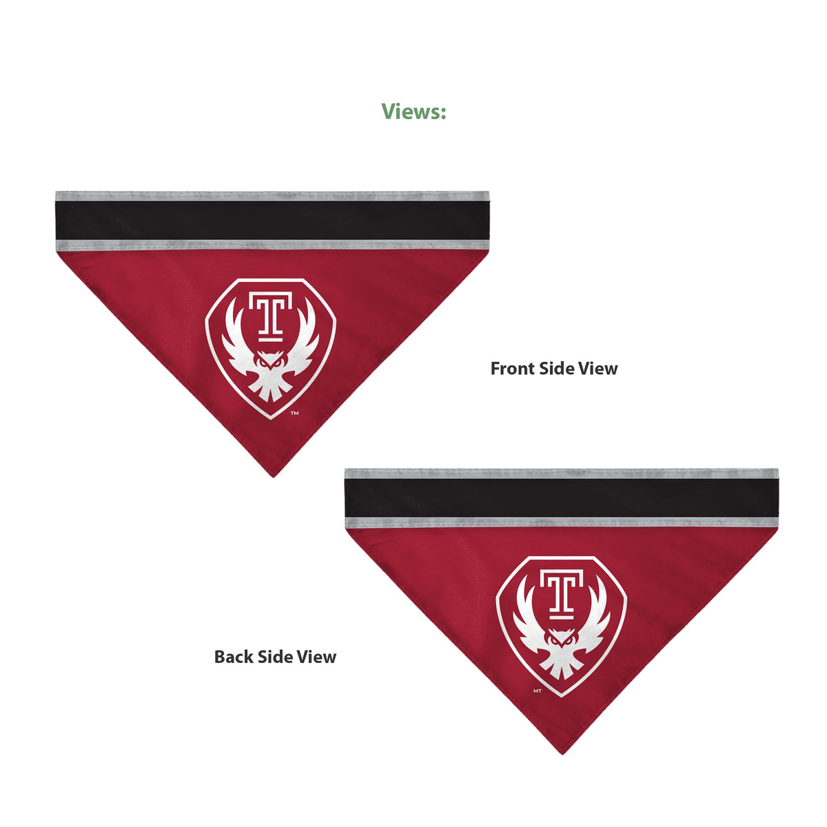 AGAS Temple Owls Logo Pet Bandana for Dogs and Cats 14.75 x 9.5 inch Single Sided Printed Polyester with Bleed Through Officially Licensed NCAA Product Collar Not Included