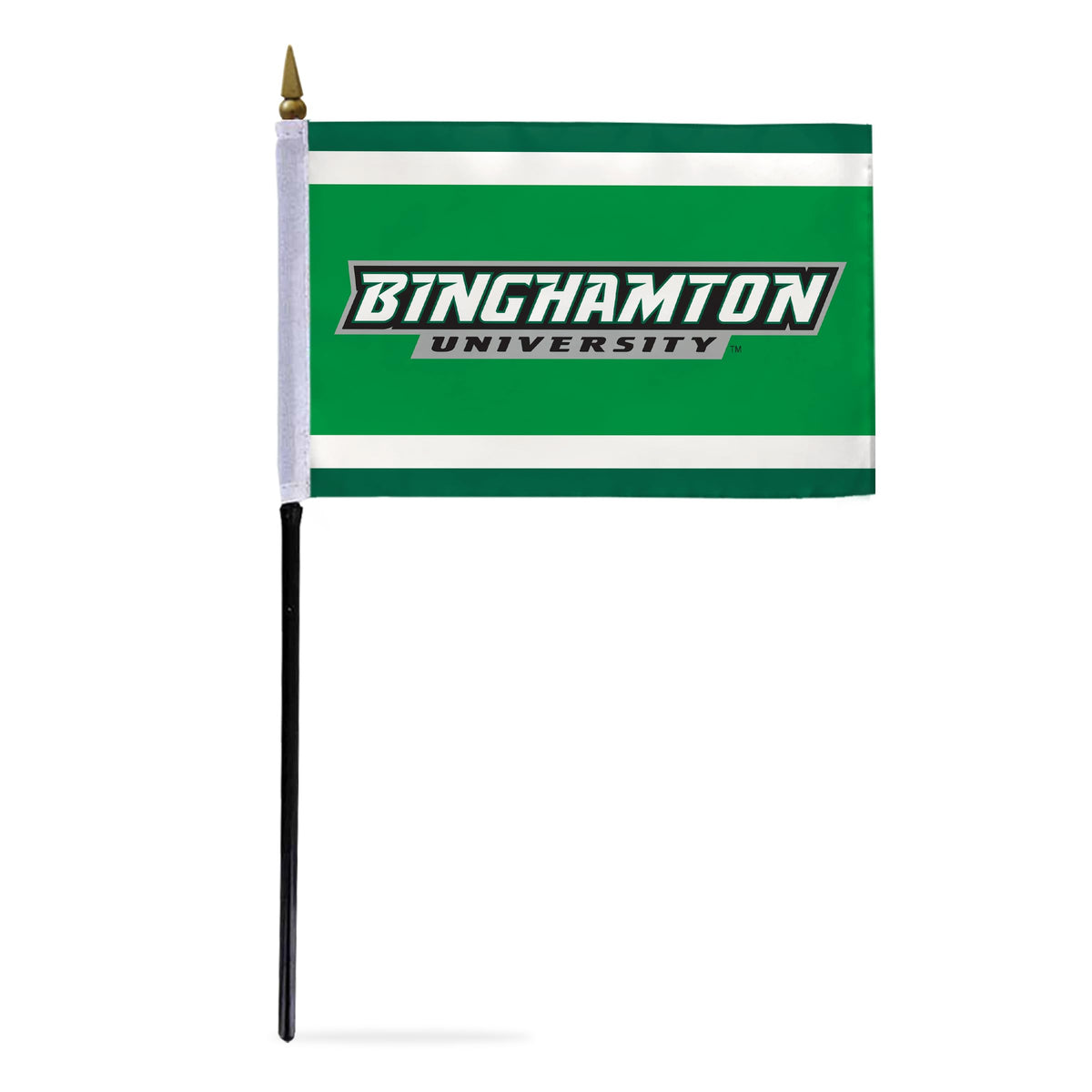 AGAS Binghamton University Stick Flag 4 x 6 inch – Single Sided Printed Polyester BU Bearcats Design – Official NCAA Binghamton Bearcats Small Flag – Desk Display with 11 inch Plastic Pole, Gold Ball Spear Top and Black Base