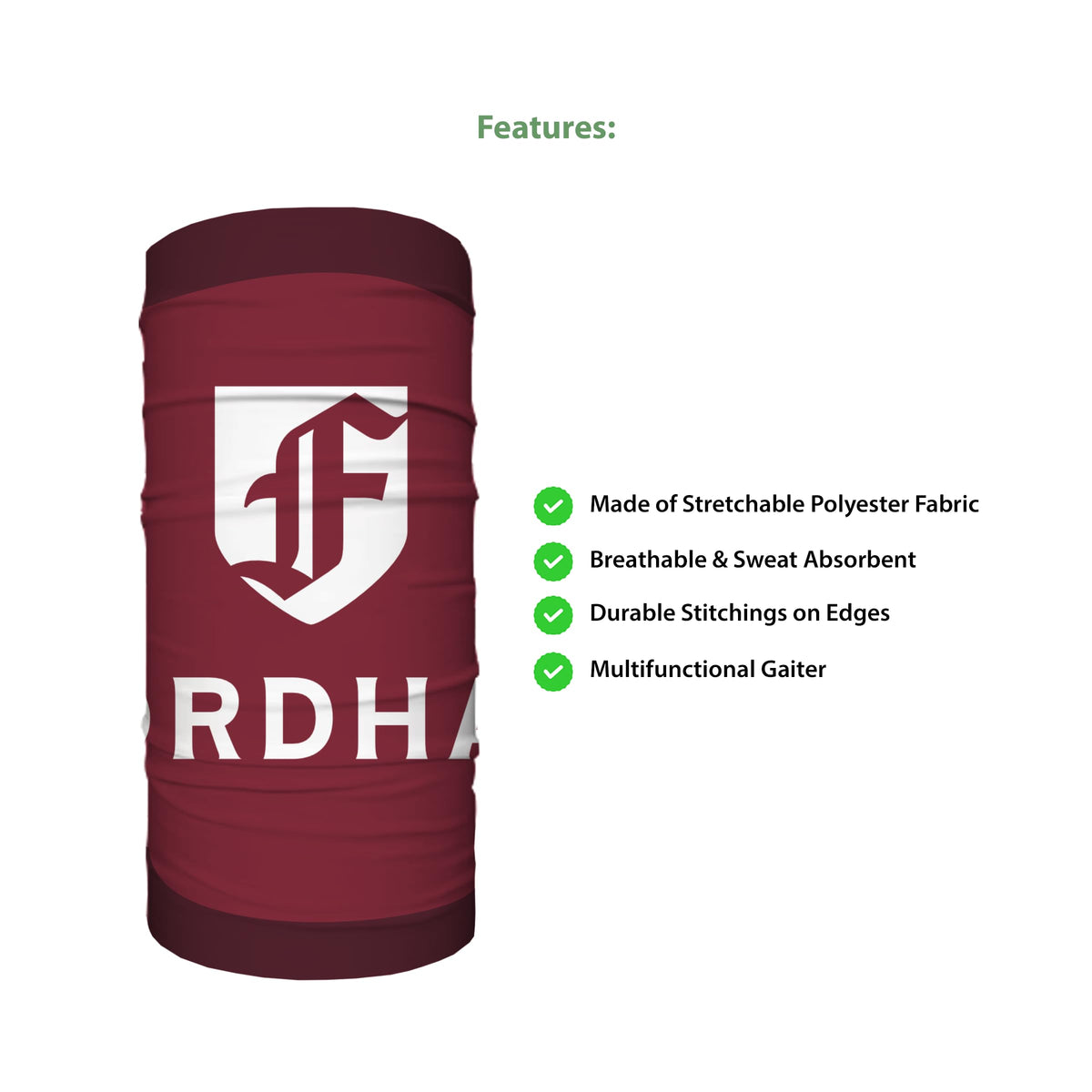 AGAS Fordham University Neck Gaiter 9 x 10 inch – Single Sided Printed Stretch Polyester Fordham Rams Gaiter with F Logo – Official NCAA Product – Fordham University Face Cover