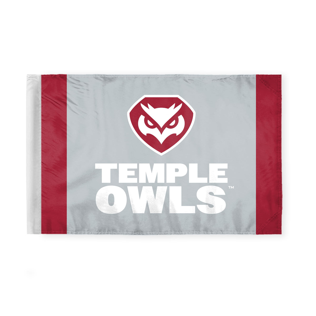 AGAS Temple Owls Text and Owl Logo Motorcycle Flag 6 x 9 inch – Single Sided Printed Polyester with Bleed Through – Officially Licensed NCAA Product – Temple University Bike Flag with 0.75 inch Canvas Sleeve and Reinforced Stitching - No Pole Included