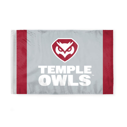 AGAS Temple Owls Text and Owl Logo Motorcycle Flag 6 x 9 inch – Single Sided Printed Polyester with Bleed Through – Officially Licensed NCAA Product – Temple University Bike Flag with 0.75 inch Canvas Sleeve and Reinforced Stitching - No Pole Included