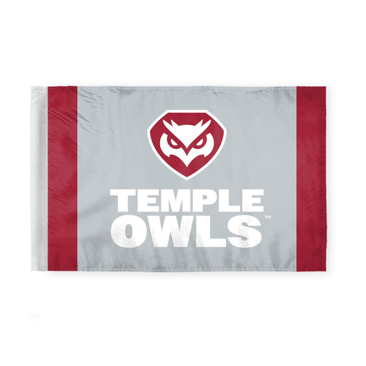 AGAS Temple Owls Text and Owl Logo Motorcycle Flag 6 x 9 inch – Single Sided Printed Polyester with Bleed Through – Officially Licensed NCAA Product – Temple University Bike Flag with 0.75 inch Canvas Sleeve and Reinforced Stitching - No Pole Included