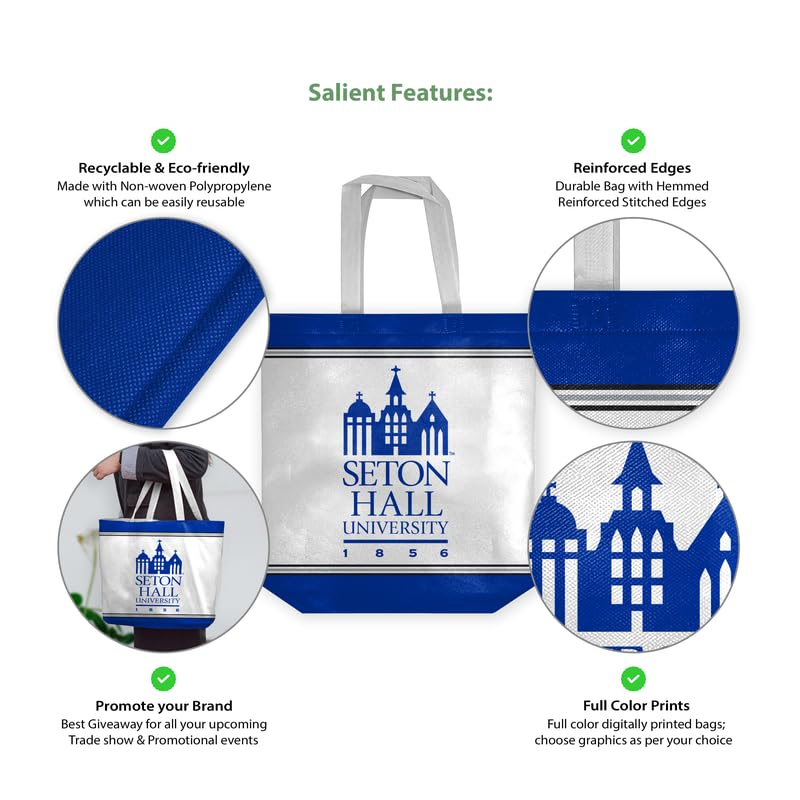 AGAS Seton Hall University Tote Bag 14 x 14 x 8 inch – Single Sided Printed Nonwoven Fabric Seton Hall University Building Design – Official NCAA SHU Product – Reusable Tote Bag