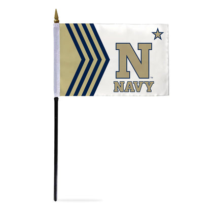 AGAS Small Navy Midshipmen flags on sticks with Plastic Base 4x6 inch Single-Reverse Printed Polyester - 13" Black Plastic Pole - Mini 4"x6" Navy Midshipmen Handheld Stick Flag