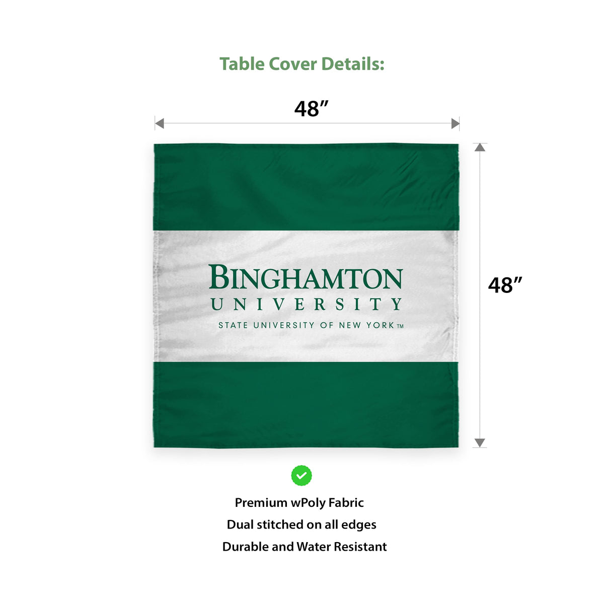 AGAS Binghamton University Table Cover 48 x 48 inch – Single Sided Printed Wrap Knitted Polyester Binghamton University Wordmark Design – Official NCAA Binghamton Bearcats Table Cover