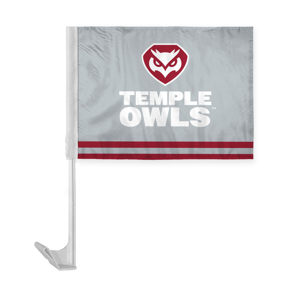 AGAS Temple Owls Text and Owl Logo Economy Car Flag 12 x 16 inch – Single Sided Printed Polyester with Bleed Through – Officially Licensed NCAA Product – Temple University Vehicle Flag with 17 inch Flex Pole and 1 inch Closed Top Sleeve