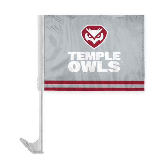 AGAS Temple Owls Text and Owl Logo Economy Car Flag 12 x 16 inch – Single Sided Printed Polyester with Bleed Through – Officially Licensed NCAA Product – Temple University Vehicle Flag with 17 inch Flex Pole and 1 inch Closed Top Sleeve