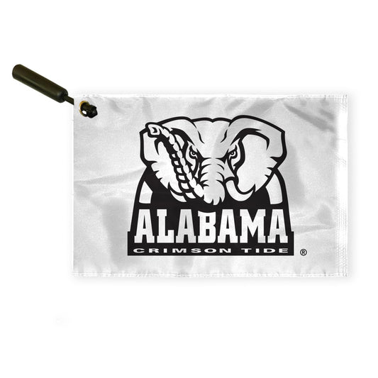 AGAS Alabama Collegiate Plastic Swirler Flag - 12x18 Inch | Big Al White Logo | Double Layered 2 Ply Nylon | Built-in Plastic Swirler Handle Bar | Double Stitched Corners & Double Folded Ends | Reads Correctly on Both Sides